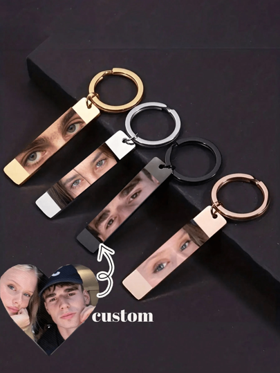 قلادة مفتاح محفورة بالليزر بصورة العين المخصصة قطعة واحدة، اكسسوار هدية عصري مخصص من الفولاذ المقاوم للصدأ، هدية عيد ميلاد، ذكرى سنوية، ، هدايا عيد الحب (اختر إما التأثير الأبيض والأسود أو تأثير اللون)