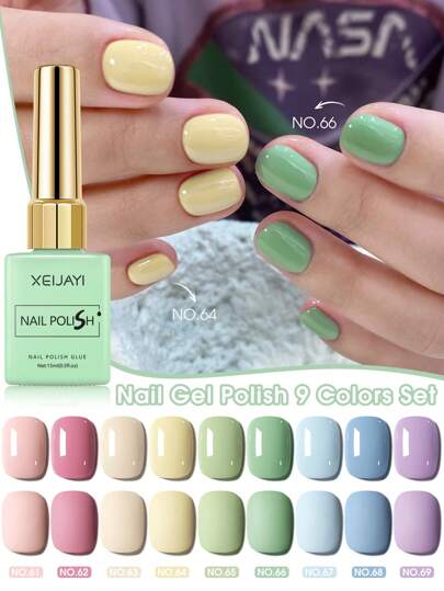 XEIJAYI مجموعة أظافر جل ملون XEIJAYI مكونة من 9 قطع سعة 15 مل، جل أظافر يزال بنقع تحت أشعة UV LED ، طلاء أظافر سائل يدوم طويلاً، ألوان كلاسيكية وردي وأزرق مناسبة للربيع والصيف