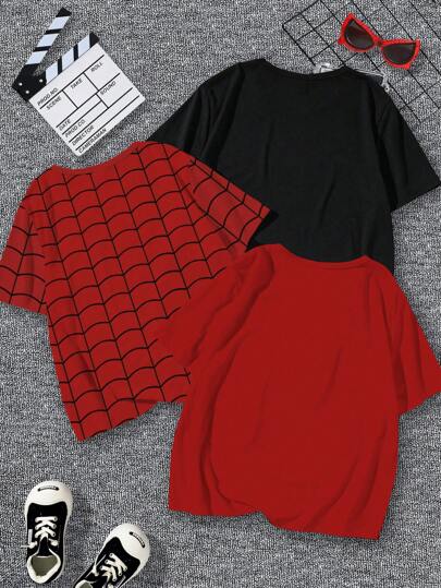 GraphicGems 3 قطعة/مجموعة تي شيرت صيفي للأولاد الشباب بطباعة الرسوم المجسمة للعنكبوت والخيوط العنكبوتية، بياقة دائرية، كاجوال قصير الأكمام