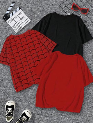 GraphicGems 3 قطعة/مجموعة تي شيرت صيفي للأولاد الشباب بطباعة الرسوم المجسمة للعنكبوت والخيوط العنكبوتية، بياقة دائرية، كاجوال قصير الأكمام