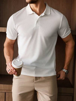 Manfinity CasualCool قميص بولو كاجوال قصير الأكمام أزرار أمامية لون أحادي للرجال