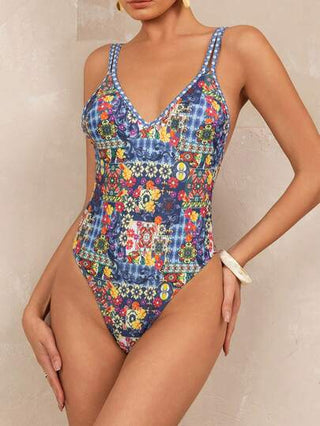 مايوه حريمي قطعة واحدة Swim Chiccia بدلة سباحة مثيرة من قطعة واحدة للنساء، ذات طبعات عتيقة رجعية وياقة V عميقة بلا ظهر، مناسبة للشاطئ والعطلات الصيفية