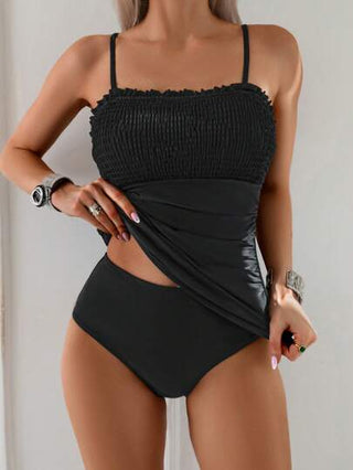 طقم تانكيني حريمي Swim Basics ملابس سباحة كاميسول ذات لون أحادي مع قصات مكشكشة وبطانة سفلية تانكيني من قطعتين, مجموعة تانكيني للنساء للاصطياف والعطلات الصيفية على الشاطئ