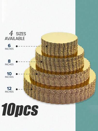 10 قطع ألواح الكيك بألوان الذهبي، ألواح كيك دائرية المقاس 6/8/10/12 بوصة، أساس الكيك من الورق المقوى المعتمد للأطعمة، مقاوم للماء والزيت، لعرض الكعك والحلويات والأعمال اليدوية