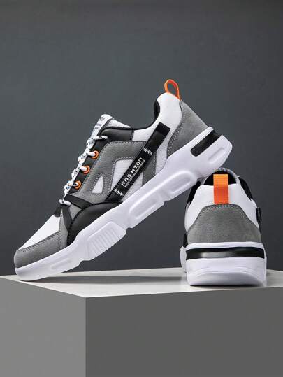 أحذية رياضية للرجال بطراز الألوان المتناسقة وطبعة الحروف الأمامية مربوطة من الأمام نوع ال- Low Top، مريحة وعملية للارتداء اليومي العادي المناسبة للتزلج