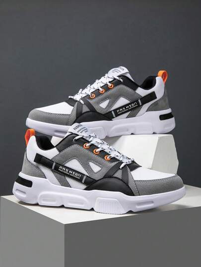 أحذية رياضية للرجال بطراز الألوان المتناسقة وطبعة الحروف الأمامية مربوطة من الأمام نوع ال- Low Top، مريحة وعملية للارتداء اليومي العادي المناسبة للتزلج