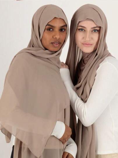 قطعة واحدة أنيقة وكاجوال من الشيفون للمرأة، أحادي اللون، قماش شامل من الموديال الناعم والمريح والمنفذ للهواء، وشاح/عصابة رأس قابلة للاستخدام اليومي