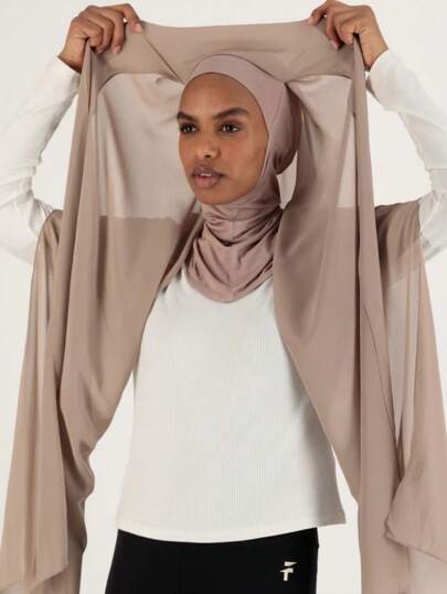 قطعة واحدة أنيقة وكاجوال من الشيفون للمرأة، أحادي اللون، قماش شامل من الموديال الناعم والمريح والمنفذ للهواء، وشاح/عصابة رأس قابلة للاستخدام اليومي