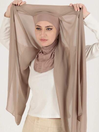 قطعة واحدة أنيقة وكاجوال من الشيفون للمرأة، أحادي اللون، قماش شامل من الموديال الناعم والمريح والمنفذ للهواء، وشاح/عصابة رأس قابلة للاستخدام اليومي