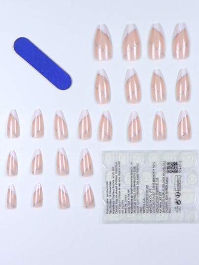 24 أظفار وهمية بتصميم أبيض فرنسي ومرصع بالغليتر الفضي لإطلالة مميزة، طقم يشمل 1 ملف أظفار و1 لاصق أظفار، مجموعة فن الأظافر المبيضة مع أظافر وهمية قابلة للنزع للاستخدام في المناسبات والحفلات والمواعيد والارتداء اليومي