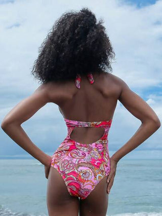 مايوه حريمي قطعة واحدة Swim بدلة سباحة قطعة واحدة للنساء، بتصميم هالتر بحشو مرفوع بطبعة البيزلي، مثيرة وجذابة، مناسبة للخروج والعطلات والشاطئ الأناني