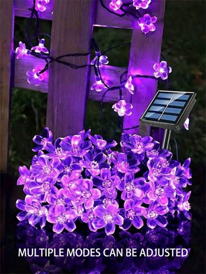 قطعة واحدة من أنوار الخيوط بزهور الكرز التي تعمل بالطاقة الشمسية، أنوار جنية قابلة للتعديل متعددة الأوضاع للاستخدام الخارجي في عيد الحب والحديقة والفناء والسياج والشرفة والشجرة وحفلات الزهور والديكور المائي للمناسبات