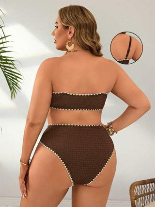 Swim Vcay مجموعة من قطعتين ملابس سباحة للسيدات ذوات الحجم الكبير، بيكيني سترة بحمالات رفيعة وخصر عالي بأشكال مثلثة، لون أحادي، مناسب للاسترخاء والاستخدام اليومي في شاطئ الصيف والإجازات