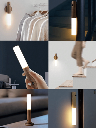 1 قطعة/2 قطعة/3 قطع مصابيح ليلية بمستشعر حركة، مصابيح حائط مغناطيسية، مصابيح حائط خشبية داخلية، مصابيح LED داخلية قابلة لإعادة الشحن ومحمولة للممر وغرفة النوم وخزانة الملابس والمكتب والسلالم والخزانة