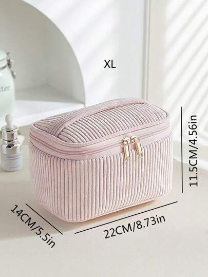 1 حقيبة مستحضرات التجميل من الأحمر الدامسك ، حقيبة صغيرة للأدوات الصحية ، منظم للعناية بالبشرة والمكياج بحجرة كبيرة مفتوحة ، حقيبة مكياج قابلة للحمل أثناء السفر