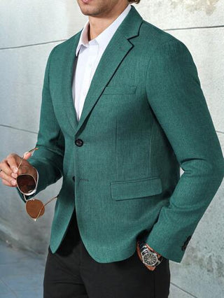 Manfinity Mode بدلة جاكيت رجالية كاجول ذات أزرار أمامية معة أكمام طويلة وياقة عادية