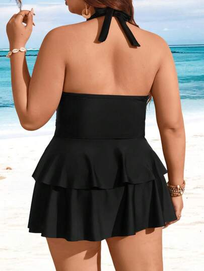 Swim Lushoire فستان سباحة للنساء من نمط المنتجع بلون واحد وطبقات متعددة السحابات، وحواف سحابة للحجم الكبير، للاستخدام في الشاطئ والأجازات الصيفية