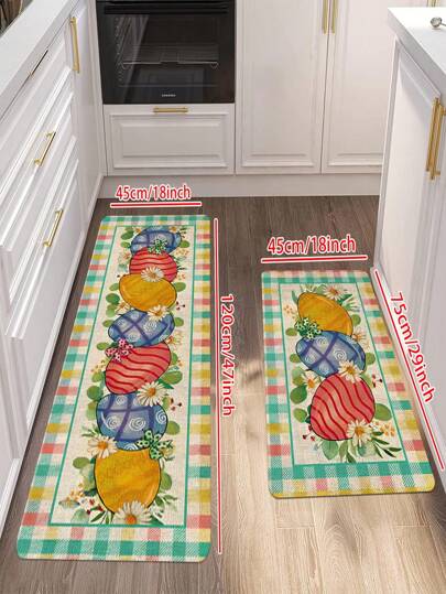 1 حبة/ 2 حبة سجادة مطبخ عيد الفصح وحصيرة أرضية، طقم من قطعتين، حصيرة أرضية مطبخ عيد الفصح، موسمية قابلة للغسيل مضادة للانزلاق، تستخدم لديكور مطبخ عيد الفصح والديكور المنزلي