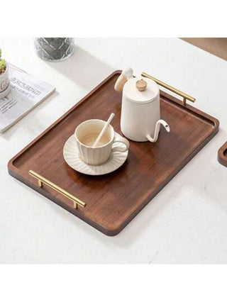 SHEIN 1 قطعة صينية شاي من الخيزران مع مقبض وخشب صلب للاستخدام المنزلي والفندقي، بشكل مستطيل، للمطبخ، هدية عيد الميلاد