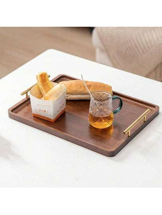 SHEIN 1 قطعة صينية شاي من الخيزران مع مقبض وخشب صلب للاستخدام المنزلي والفندقي، بشكل مستطيل، للمطبخ، هدية عيد الميلاد