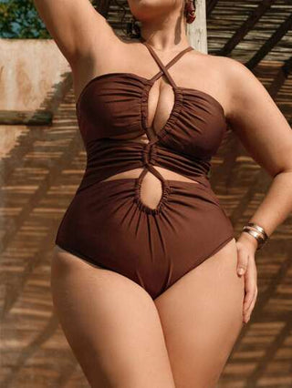 SHEIN Swim Chicsea بالإضافة إلى 1 قطعة ملابس سباحة نسائية أنيقة من نوع القطعة الواحدة ذات اللون الأحادي اللامع، بحزام قابل للتعديل، مناسبة لأجواء الصيف والعطلات الشاطئية