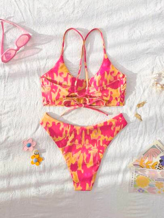 Swim Lushoire 2 قطعة بيكيني نساء طراز بوهيمي ذو حزمة حرة عشوائية الطباعة، حمالات رفيعة متقاطعة لمناسبات الربيع والصيف الجديدة