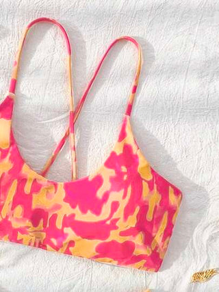Swim Lushoire 2 قطعة بيكيني نساء طراز بوهيمي ذو حزمة حرة عشوائية الطباعة، حمالات رفيعة متقاطعة لمناسبات الربيع والصيف الجديدة