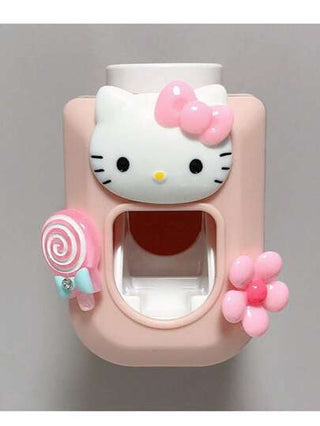 Sanrio طقم موزع معجون أسنان آلي بالكامل مزين برسوم كرتونية جميلة للحائط، موزع معجون أسنان جذاب و عصّارة معجون أسنان لديكور حمام المنزل في الصيف