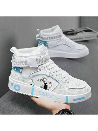 أحذية رياضية للرجال، أحذية كاجوال بيضاء،أحذية رجالية مطبوعة بطباعات جرافيتي شخصية للمراهقين، طباعات عشوائية