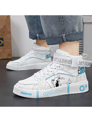 أحذية رياضية للرجال، أحذية كاجوال بيضاء،أحذية رجالية مطبوعة بطباعات جرافيتي شخصية للمراهقين، طباعات عشوائية
