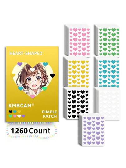 1260 قطعة من رقع القلب الشكل (7 ألوان)، غطاء للوجه - خالي من العطور، للبالغين كلا الجنسين، متوافق مع جميع أنواع البشرة، بدون عطور، دون مكونات