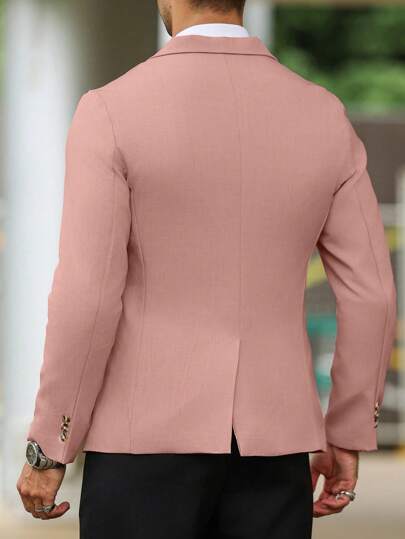 Manfinity Mode 1 قطعة بدلة رجالية ذات ياقة عالية بأكمام طويلة بقصة وحيدة الصدر، للذهاب إلى العمل والارتداء اليومي