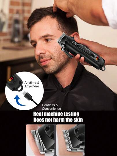 HIENA طقم ماكينة حلاقة وآلة حلاقة كهربائية محترفة ل- الرجال من هيينا، 3 قطع / 2 قطع / 1 قطعة، قابلة لإعادة الشحن عبر USB، لاسلكية، مزودة بشاشة LED، بطارية ليثيوم، آلة صغيرة، مناسبة لاستخدام الحلاق والمنزل، خيار هدية رائع للمناسبات