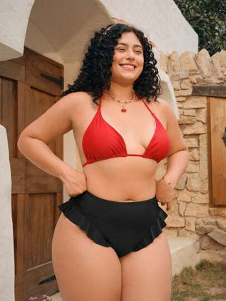 Swim Mod شورت بيكيني بخصر كبير بطبقة مكسرة، مناسب للشاطئ والعطلات الصيفية
