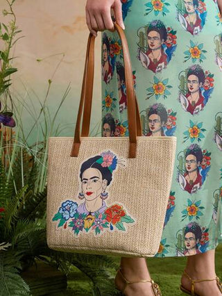 Frida Kahlo X حقيبة أنيقة للنساء للسفر والتنقل مطبوعة بزهور ورسومات، سعة كبيرة، مناسبة للربيع والصيف، الشاطئ، التنقل، النزهات، الحدائق، والساحل، مناسبة للنساء والطالبات