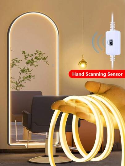 1م/ 2م/ 3م/ 4م/ 5م شريط إضاءة ديكوري مرن من نوع ال-نيون ال- LED، قابل للتحكم في السطوع عبر USB، مناسب لبث الحياة المباشر، مرآة المكياج، مرآة الحمام