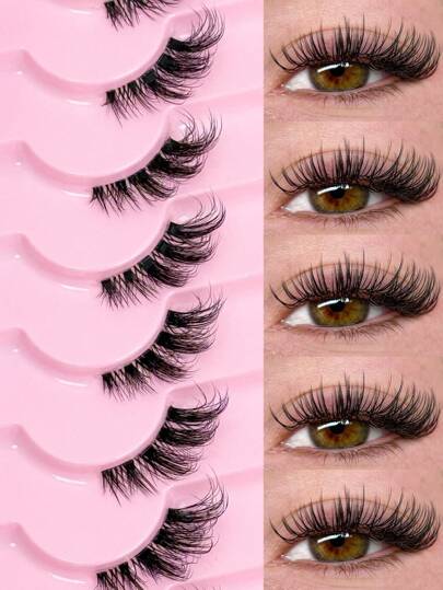 9 أزواج من رموش نصف طبيعية بشكل عين القطة زائفة ، رموش كوميدية طبيعية بشريط شفاف ، رموش قصيرة ناعمة صناعية من فرو المينك 3D الخفيفة الكثيفة ، أداة لتطويل الرموش