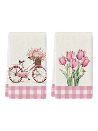 زوج مناشف زخرفية ذات نمط زهور الربيع للمطبخ، مناشف يد للحمام، قطع قماش الصحون، ديكور للمطبخ وطاولة الطعام والديكور الموسمي للمنزل والحفلات الداخلية/الخارجية، مناسبة للديكور اليومي للمطبخ وزينة الأعياد