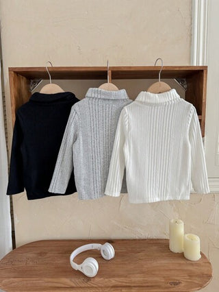 SHEIN 3 قطع تيشيرت رقبة عالية من جوارب للأولاد الصغار، بألوان سادة، كاجوال ومريح للخريف والشتاء