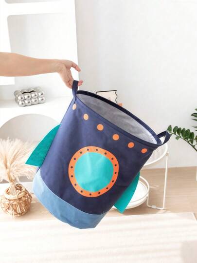 1 قطعة سلة تخزين دائرية قابلة للطي بمقبض ، بنمط كرتوني فضائي ، سلة غسيل ، صندوق تخزين كبير السعة للألعاب ، سلة تخزين للملابس والألعاب والأغراض المتنوعة والبطانيات ، ديكور غرفة الأطفال ، ديكور المنزل