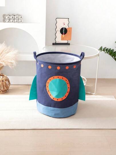 1 قطعة سلة تخزين دائرية قابلة للطي بمقبض ، بنمط كرتوني فضائي ، سلة غسيل ، صندوق تخزين كبير السعة للألعاب ، سلة تخزين للملابس والألعاب والأغراض المتنوعة والبطانيات ، ديكور غرفة الأطفال ، ديكور المنزل