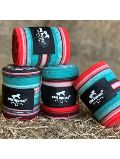 TGW RIDING 4 قطع من لفائف الساق المطبوعة بنقشات فهد، شريطة ، نقاط، و رسومات خيول فنية. مصنوعة من قماش فرشاة مزدوجة وفردية, أكثر سمكا ولينا لتغليف الخيول،سادة فليس
