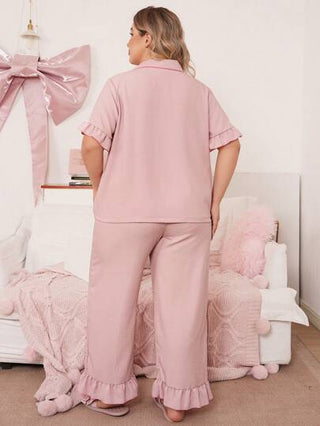 SweetSlumber طقم بيجامة كبير الحجم مع تصميم كشكش ملون