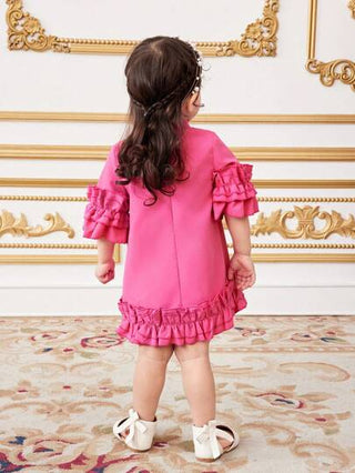 فساتين بيبي فستان صيفي لطيف للبنات الرضع باللون الوردي الفاتح مع كشكش وعقدة