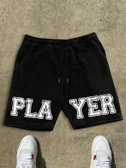 شورت رياضي صيفي فضفاض للرجل للاستخدام اليومي مطبوع عليه عبارة "لاعب"