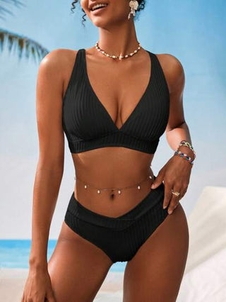 Swim Vcay مجموعة بيكيني خلطة مضلعة بياقة على شكل V للنساء