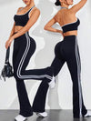 SHEIN Sport Studio طقم ملابس رياضية للنساء من سروال ذو ساق واسعة وتوب بدون غرز مشدود عالي المرونة لليوغا، طقم لياقة بدنية