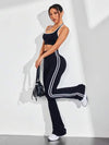 SHEIN Sport Studio طقم ملابس رياضية للنساء من سروال ذو ساق واسعة وتوب بدون غرز مشدود عالي المرونة لليوغا، طقم لياقة بدنية