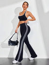 SHEIN Sport Studio طقم ملابس رياضية للنساء من سروال ذو ساق واسعة وتوب بدون غرز مشدود عالي المرونة لليوغا، طقم لياقة بدنية