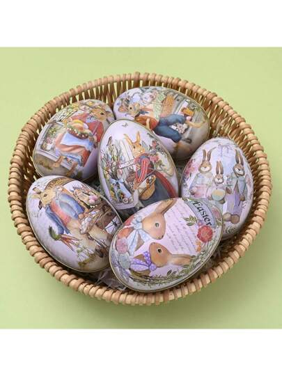 قطعة واحدة من ديكور عيد الفصح ، سلة عيد الفصح ، هدايا عيد الفصح ، حامل بيضة عيد الفصح المعدنية ذات الطباعة الأرنب العتيقة - حامل بيض كبير قابل لإعادة الاستخدام والتعبئة لحفلة عيد الفصح ، وعاء الحلوى العيد ، والحفلات الزفاف والديكور المنزلي | علبة معدنية ر